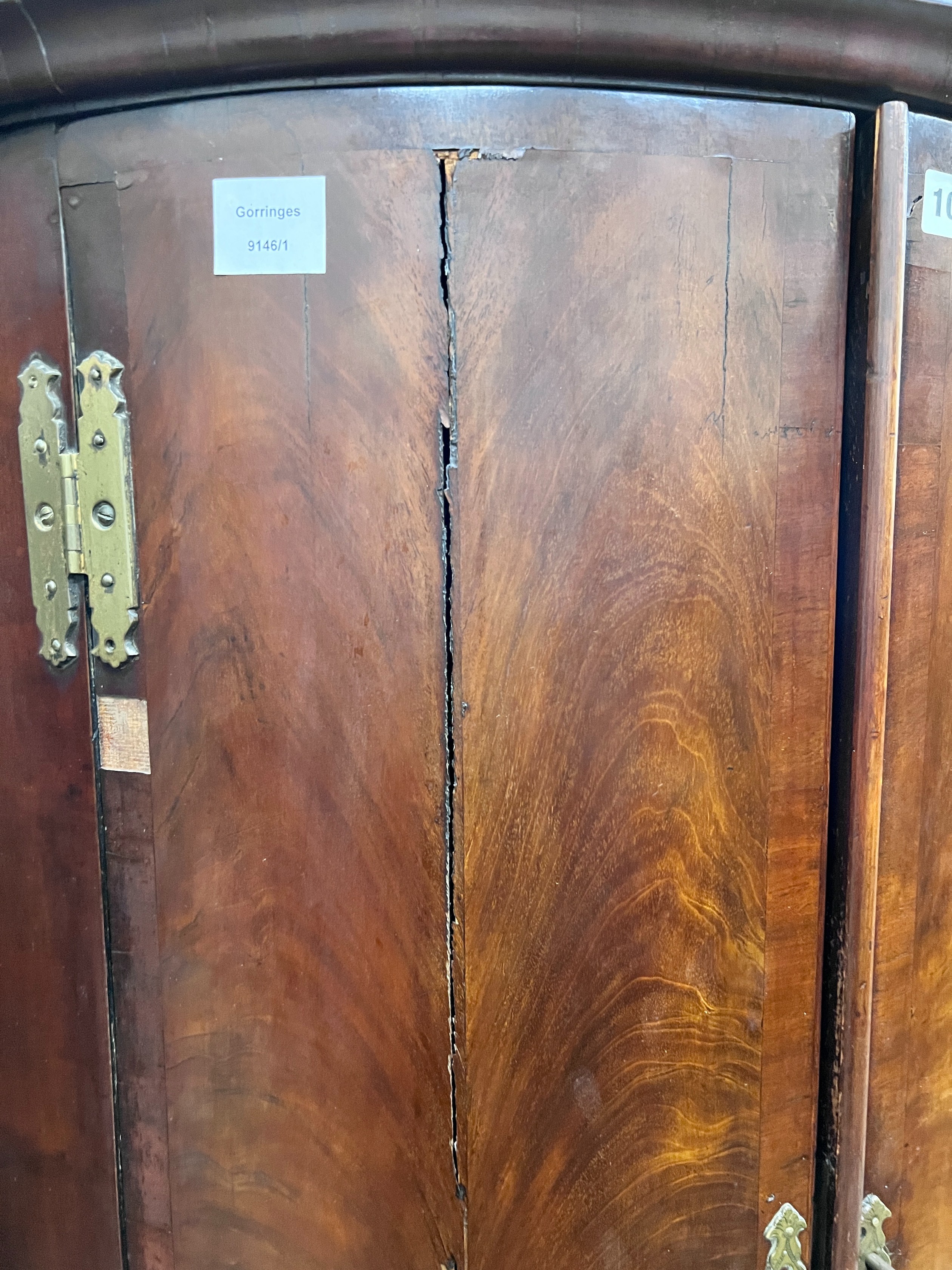 A George III mahogany bowfront corner cabinet on stand, width 72cm, depth 50cm, height 167cm *Please note the sale commences at 9am.